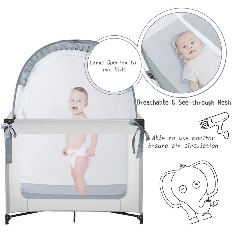 L RUNNZER Baby Pack and Play Tent, Canopy to Keep Baby from Climbing Out, Crib Tent for Playard, Pop Up Mini Crib Tent Against Falls, R07s-blue - Image 5
